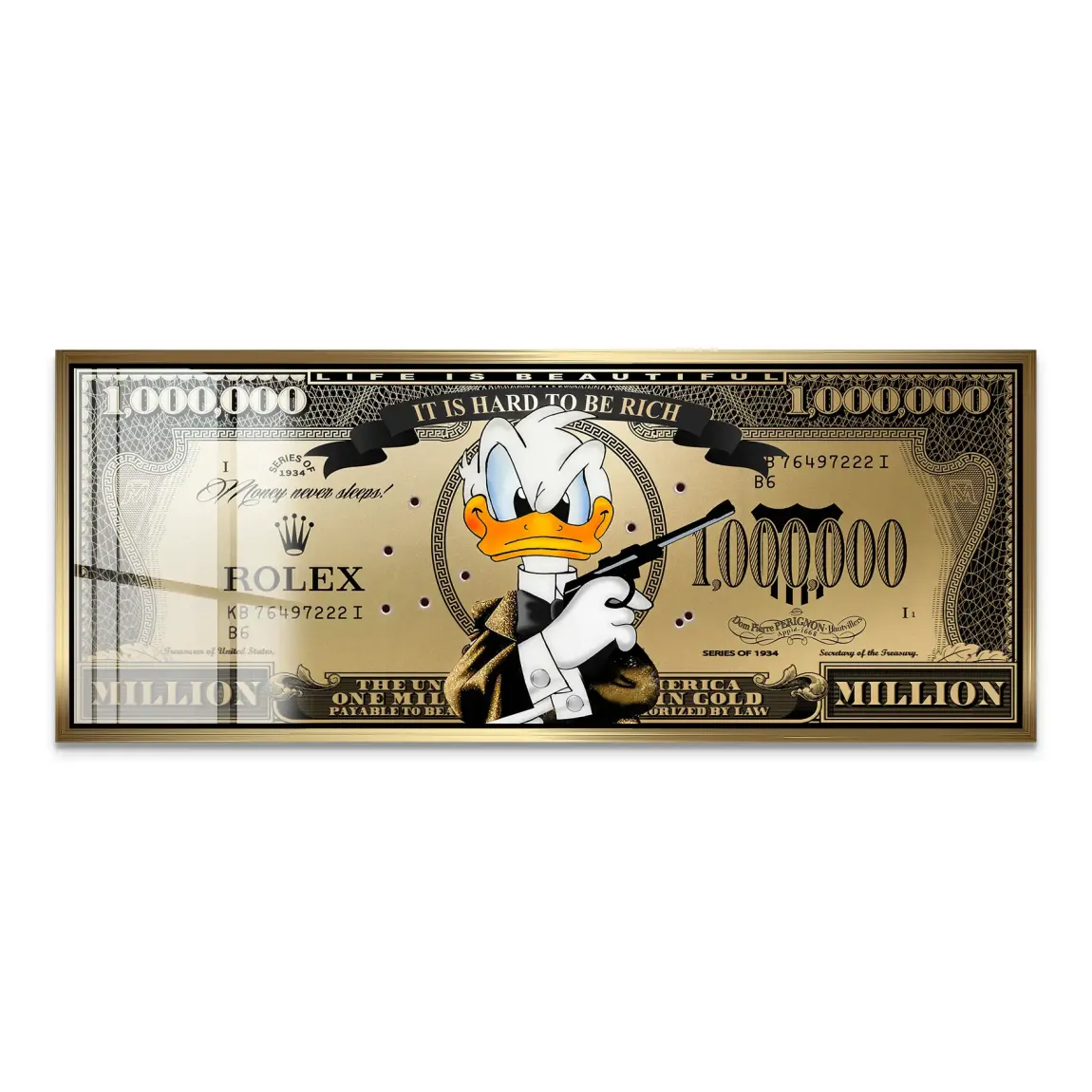 Donald Duck Goldfinger Instinct Pop Art Dollar Acrylglas Bild INGALERIE