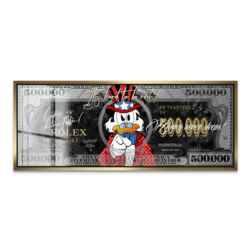 Dagobert Money Never Sleeps Dollar Black Acrylglas Bild INGALERIE