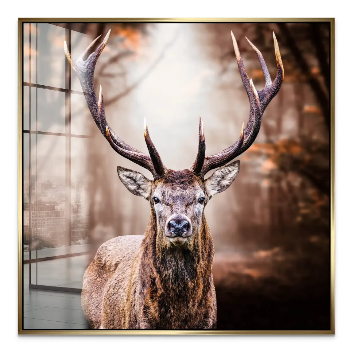 Hirsch Herbstkrone Acrylglasbild