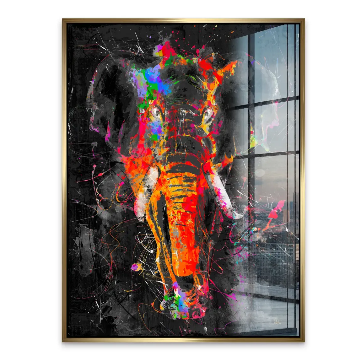 Bunter Elefant Acrylglasbild
