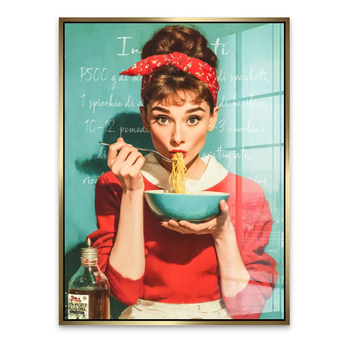 Audrey Hepburn Pasta Moments Acrylglasbild