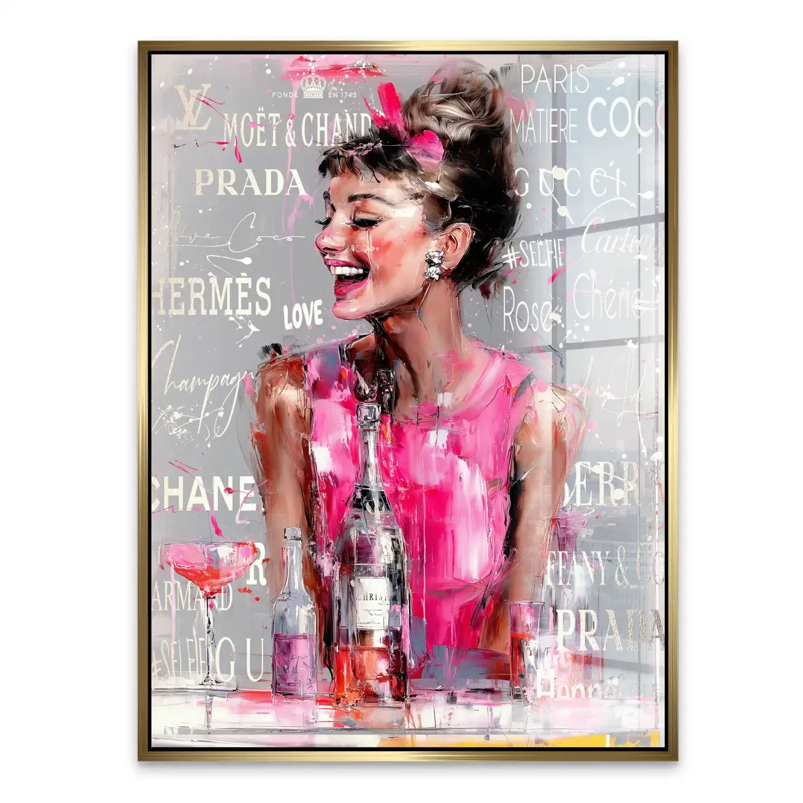 Champagne Bliss Audrey Hepburn Acrylglasbild