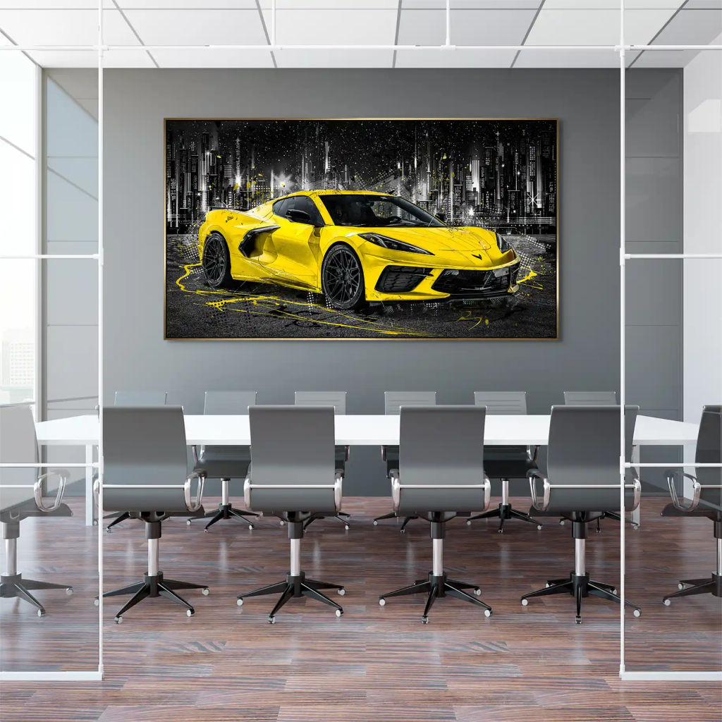 Corvette C8 Abstrakt Gelb Aludibond Bild INGALERIE