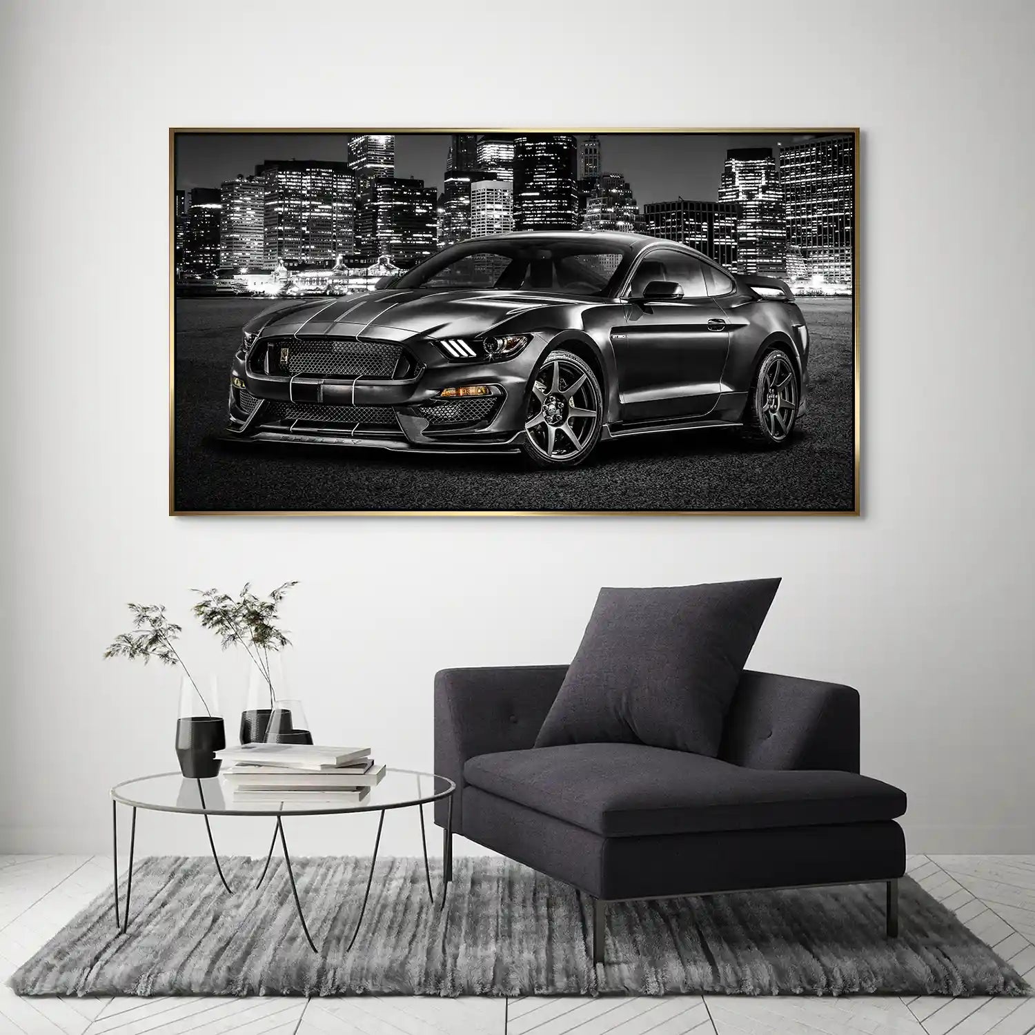 Ford Mustang Black City Aludibond Bild INGALERIE