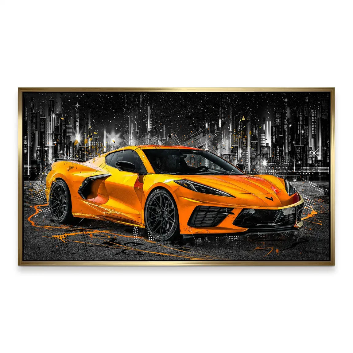 Corvette C8 Abstrak Orange Style Aludibond Bild INGALERIE