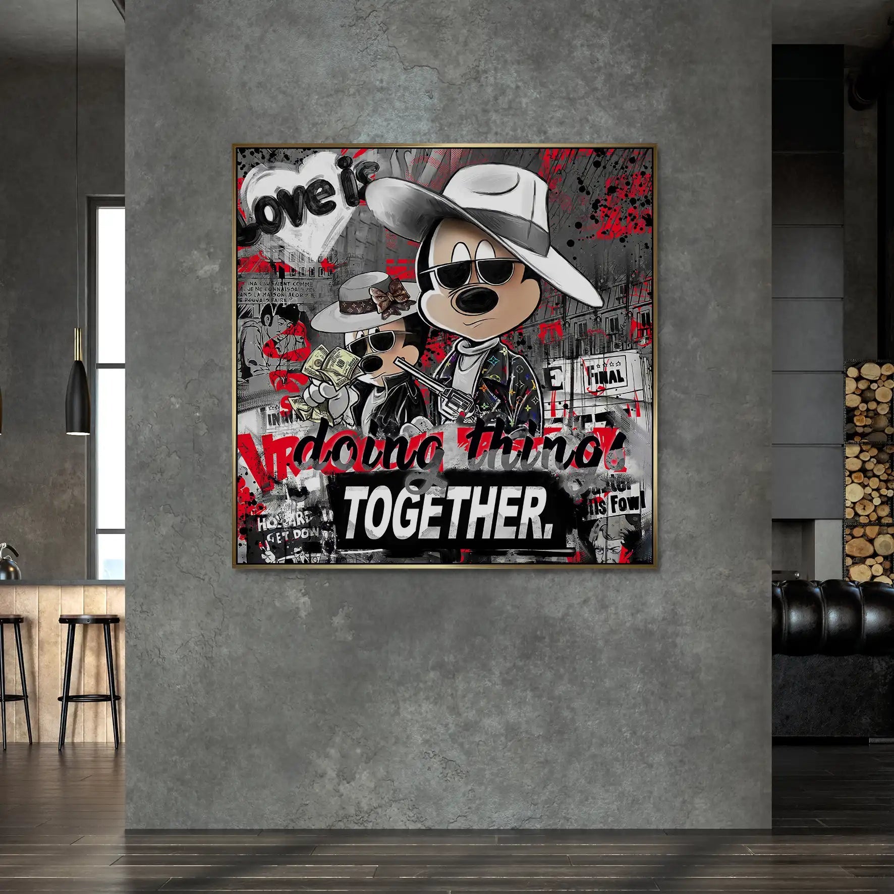 Micky & Minnie Gangster Streetart AluDibond Bild INGALERIE