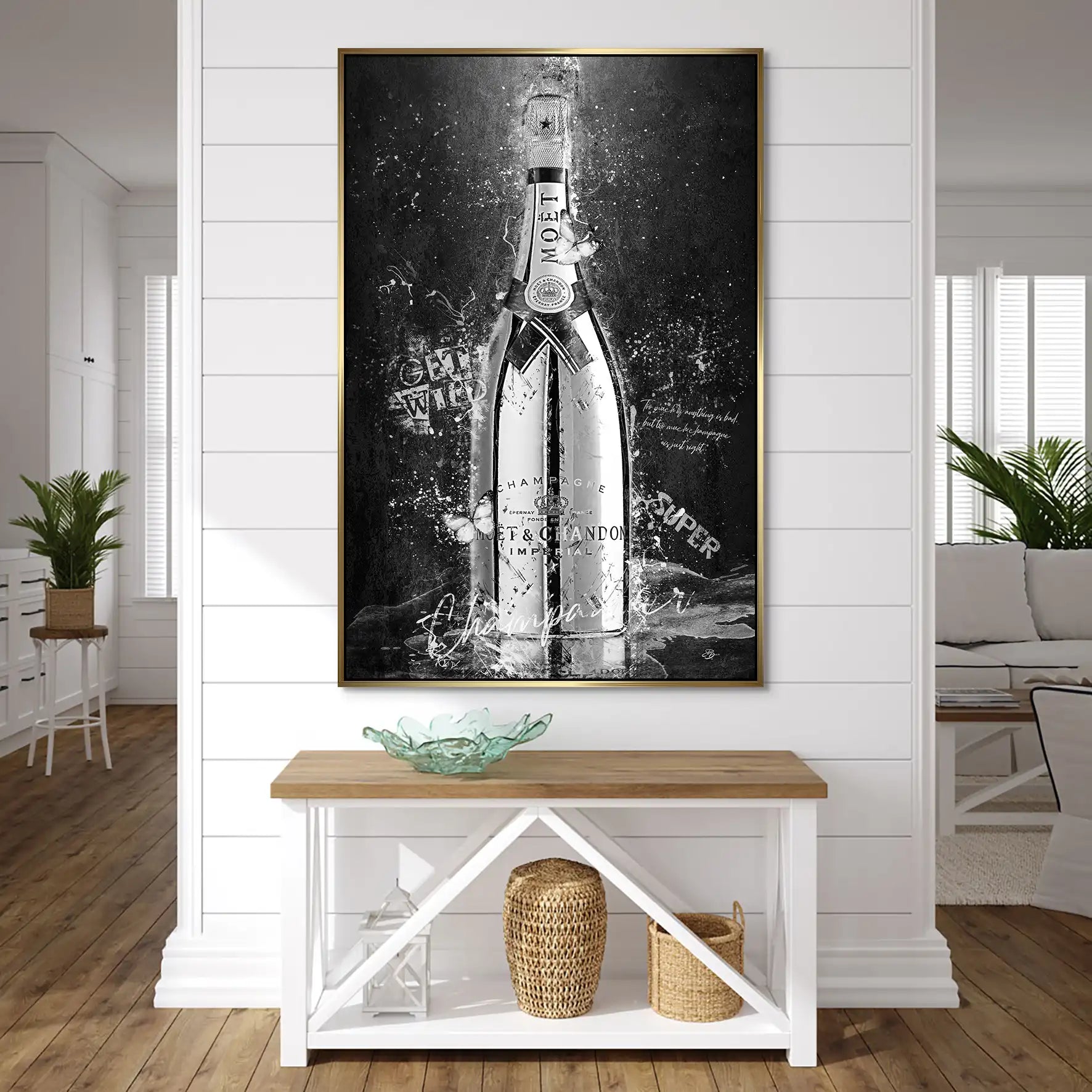 Champagner Black & White AluDibond Bild INGALERIE