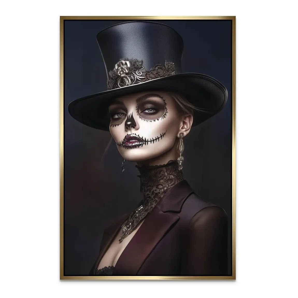 Elegante Lady mit Totenkopf-Make-up Alu Dibond Bild INGALERIE