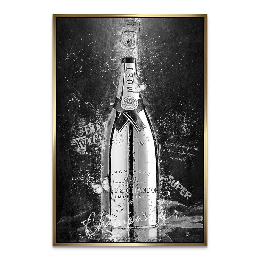 Champagner Black & White AluDibond Bild INGALERIE