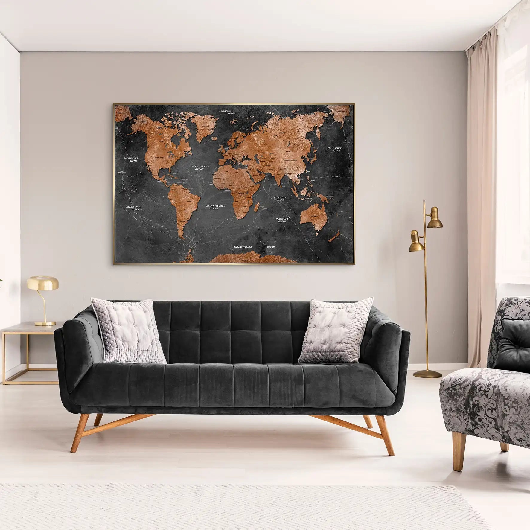 Weltkarte Retro Style AluDibond Bild INGALERIE