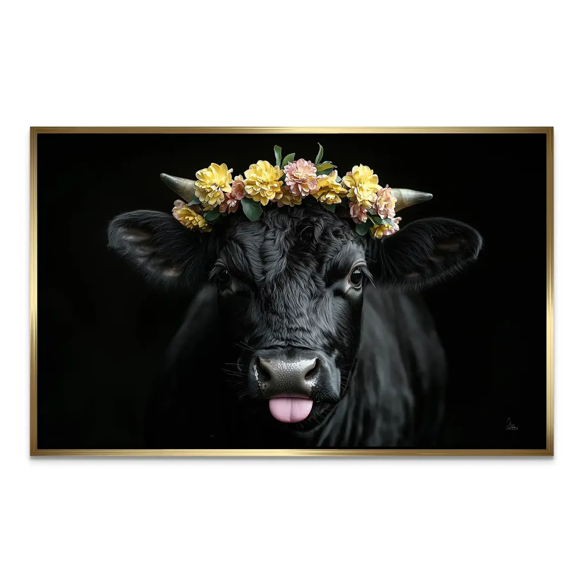 Blumige Kuh AluDibond Wandbild