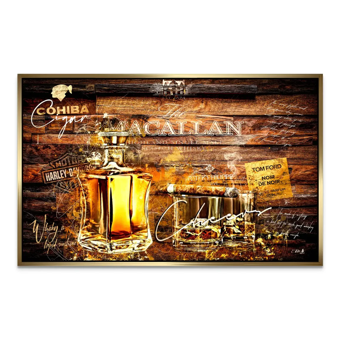 Whisky Holz und Eleganz Alu Dibond Bild INGALERIE