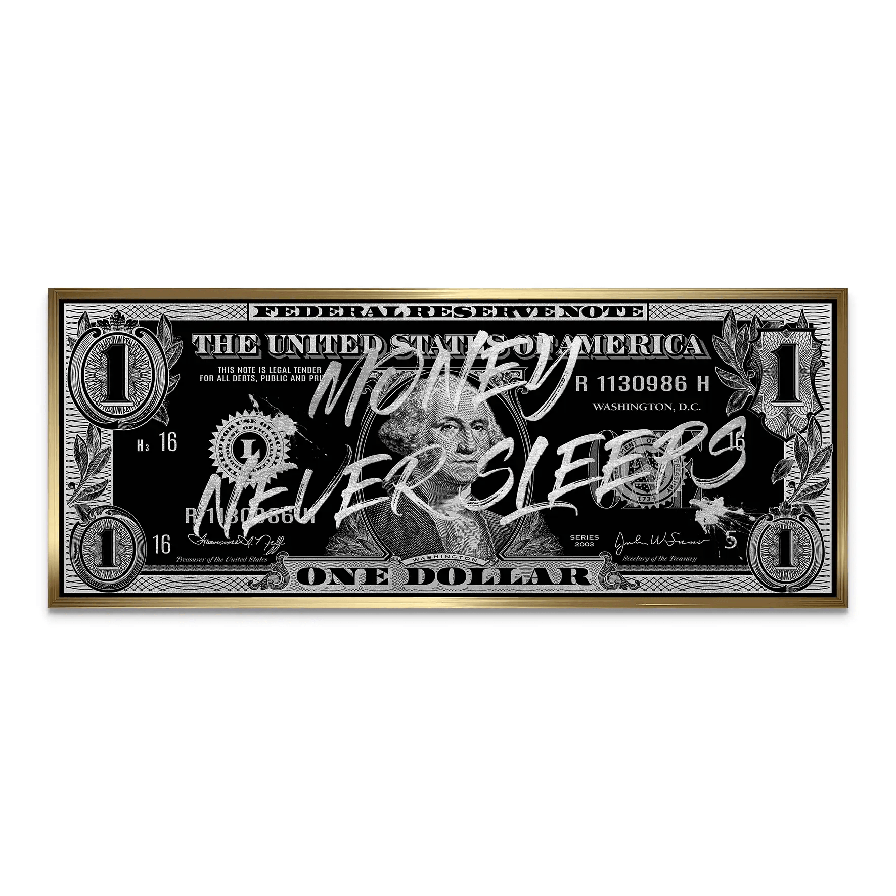 Monney Never Sleeps Dollar Silver AluDibond Bild INGALERIE