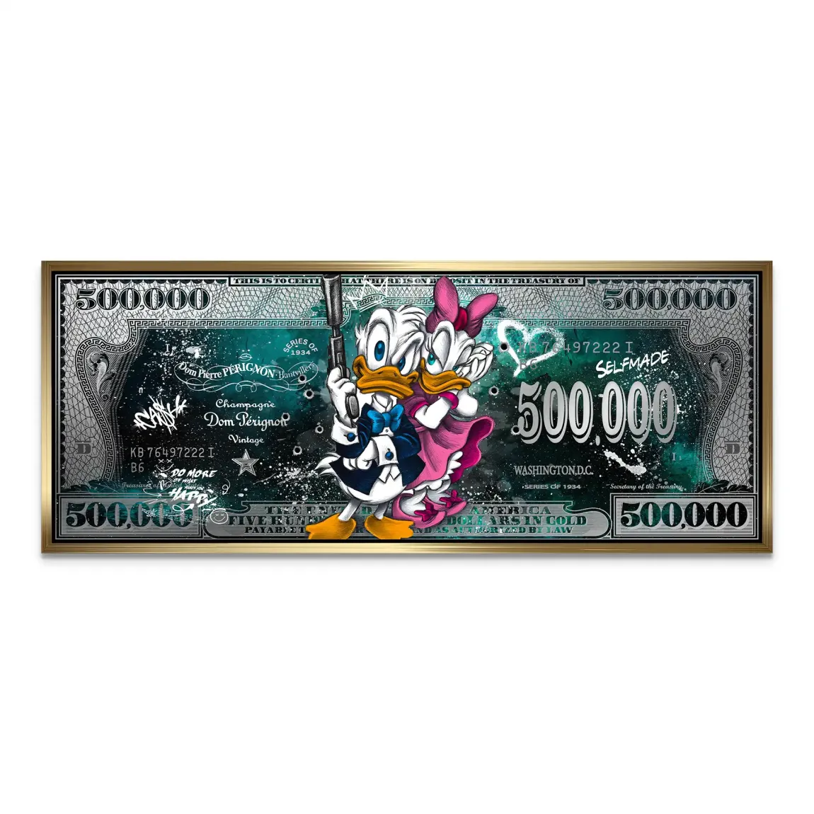 Donald & Daisy Duck Green Pop Art Dollar AluDibond Bild INGALERIE