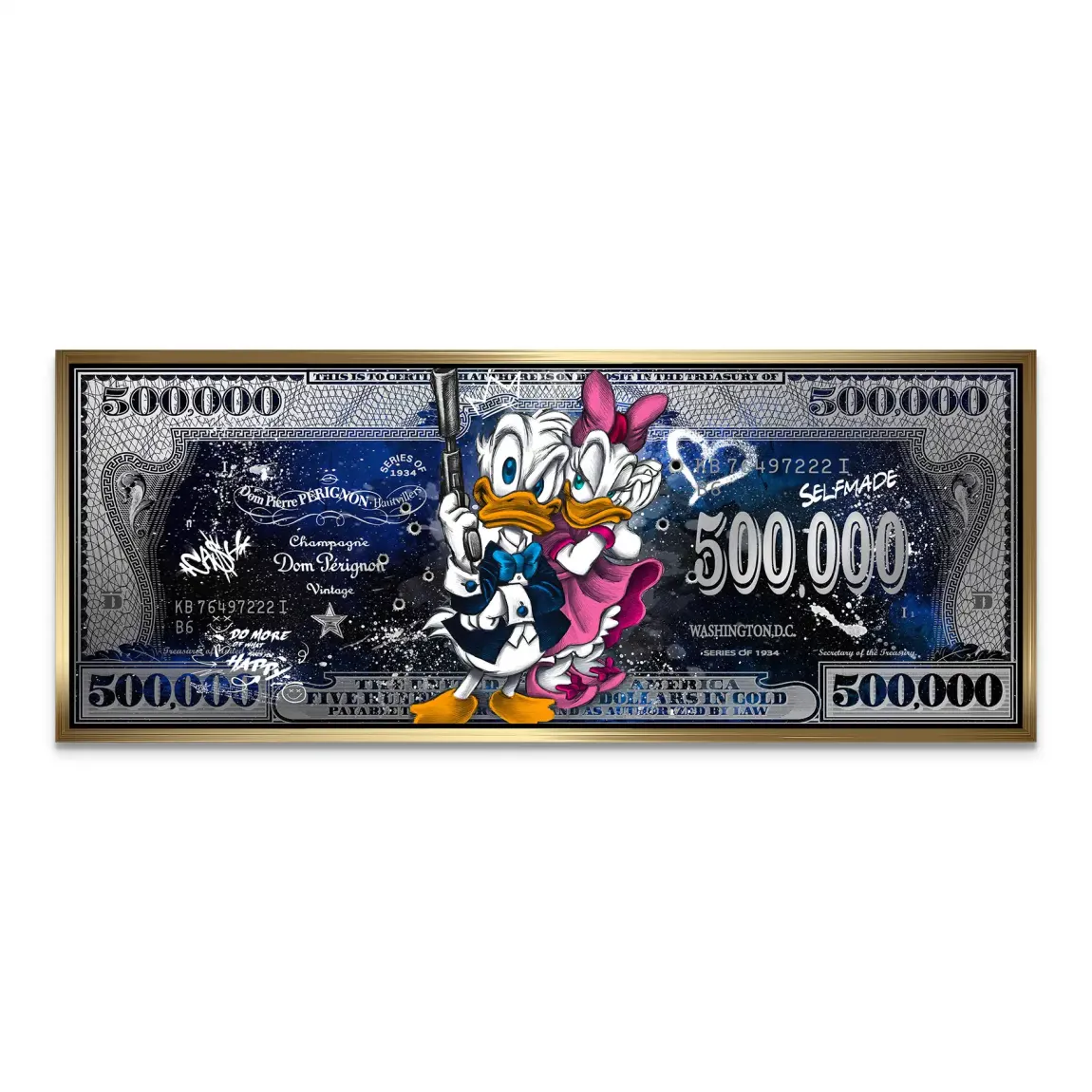 Donald & Daisy Duck Blue Pop Art Dollar AluDibond Bild INGALERIE