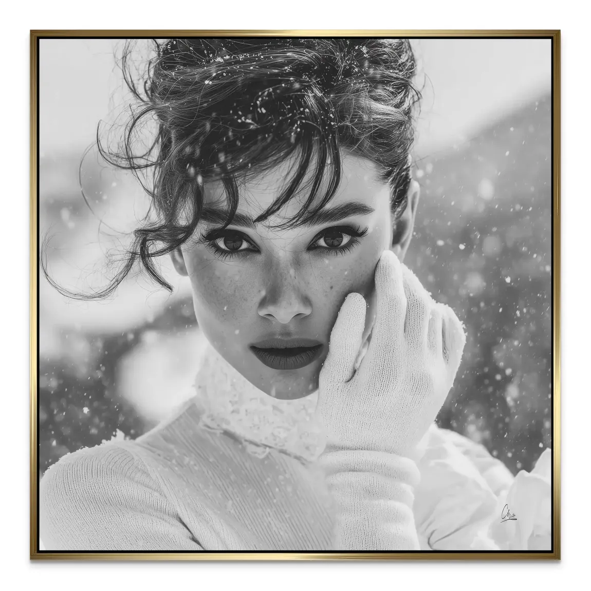 Audrey Hepburn Snow Portrait Alu Dibond Bild