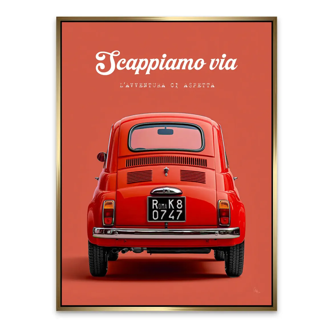 Fiat 500 Rosso Alu Dibond Wandbild