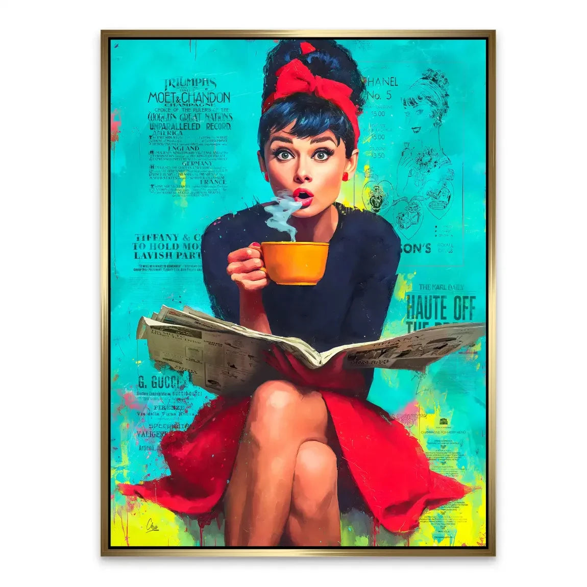 Audrey Hepburn News Pop Art Alu Dibond Bild INGALERIE