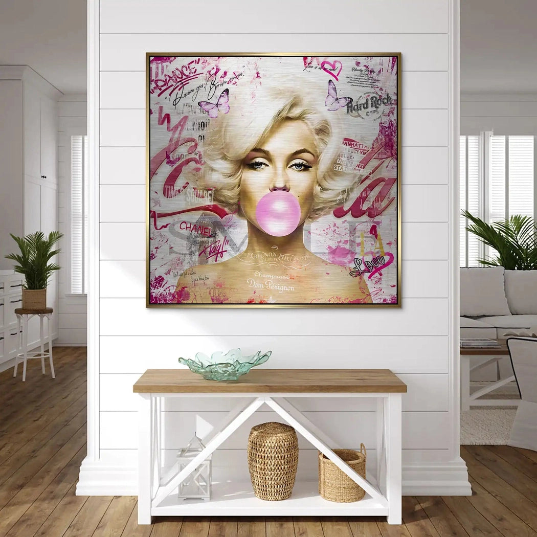 Marilyn Monroe Bubble Gum Streetart Alu Gebürstet Bild INGALERIE