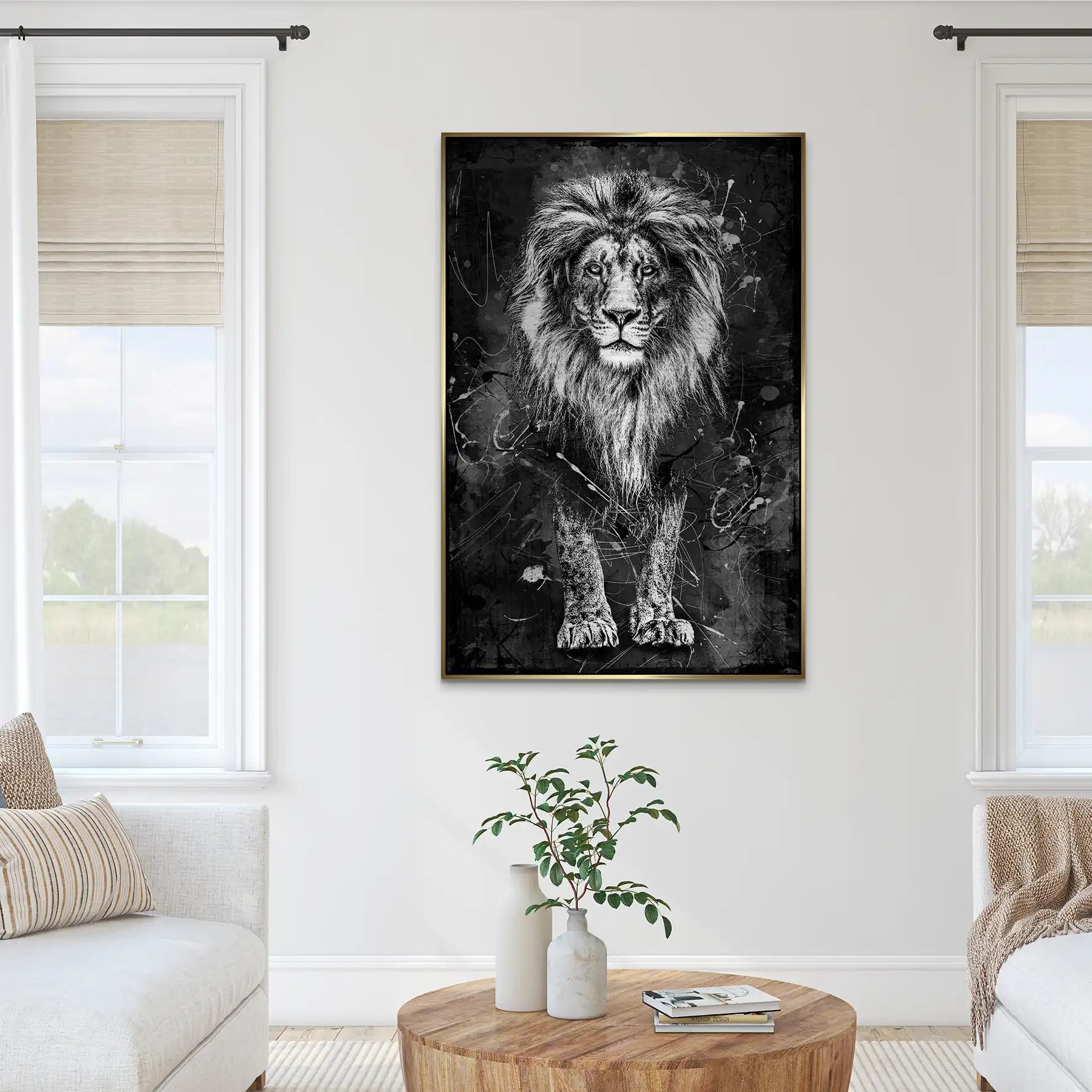 Löwe Abstrakt Black AluDibond Gebürstet INGALERIE