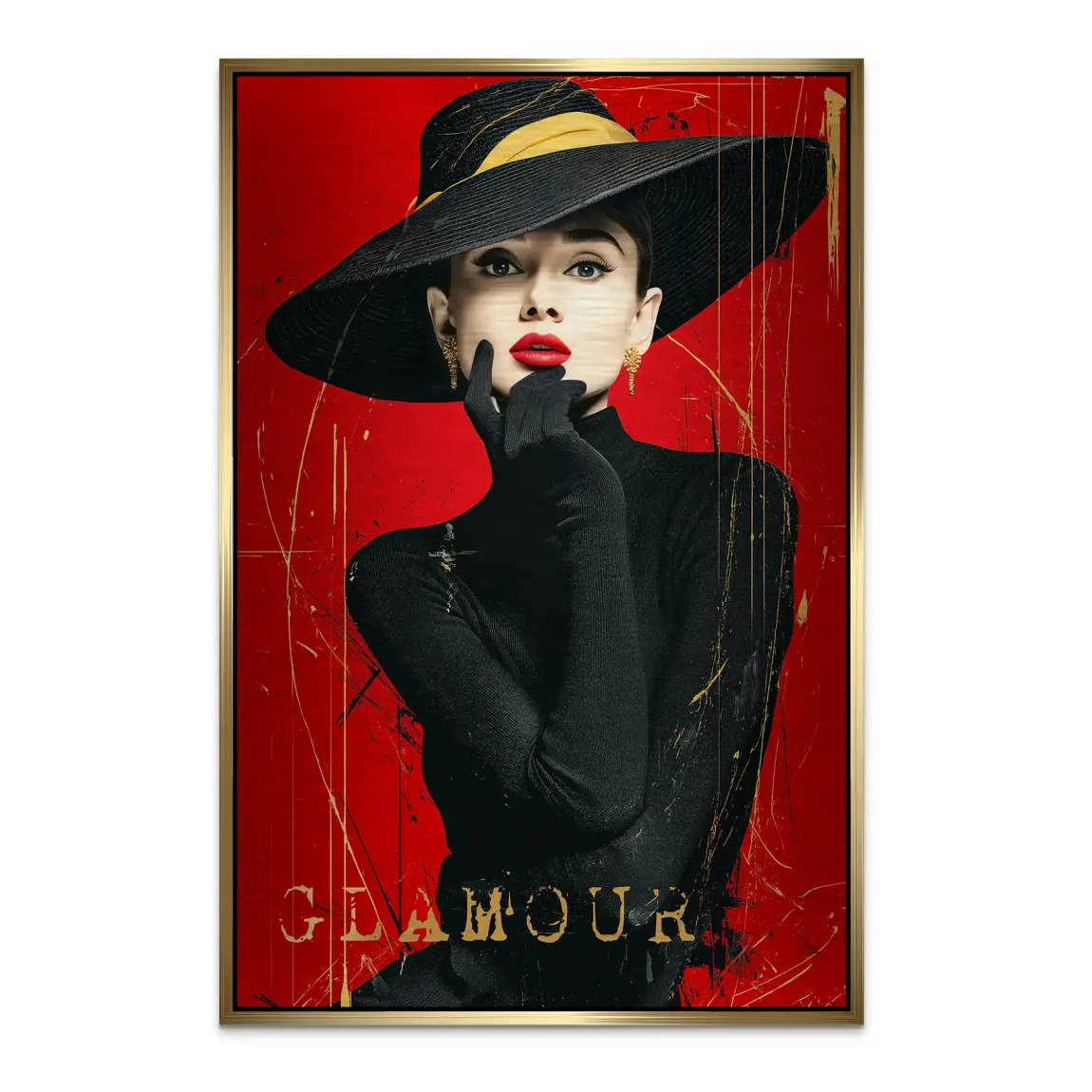 Audrey Hepburn Red Glamour Alu Dibond Bild gebürstet