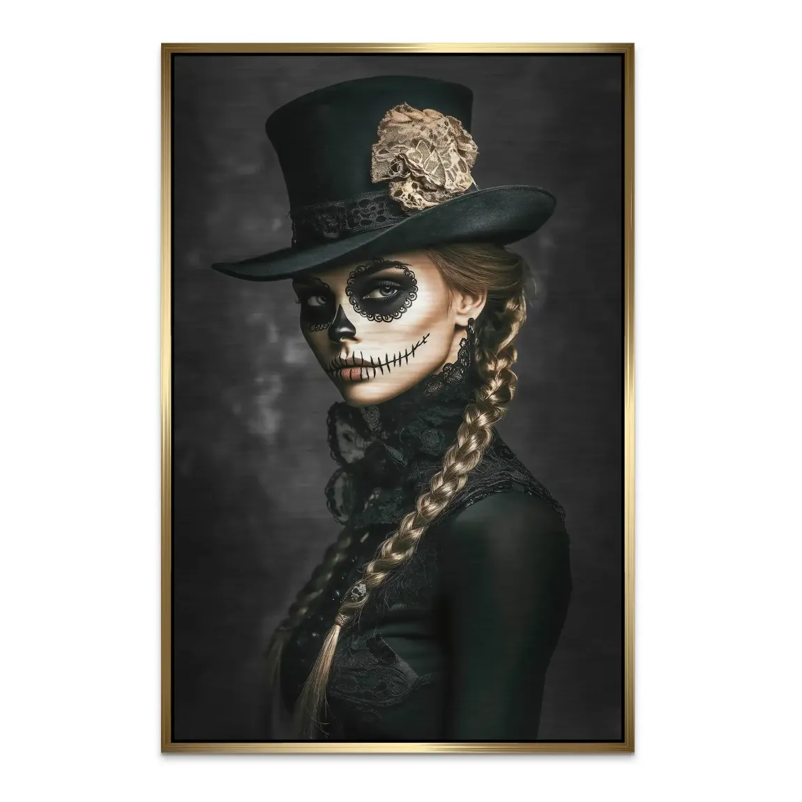 Geheimnisvolle Schönheit im Catrina Look Alu Dibond Bild gebürstet INGALERIE
