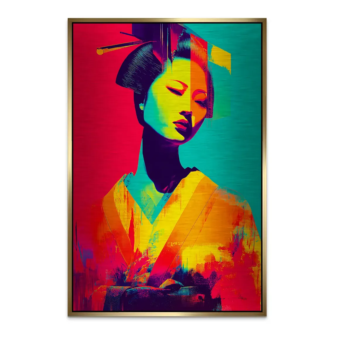 Geisha Pop Art Alu Dibond Bild gebürstet