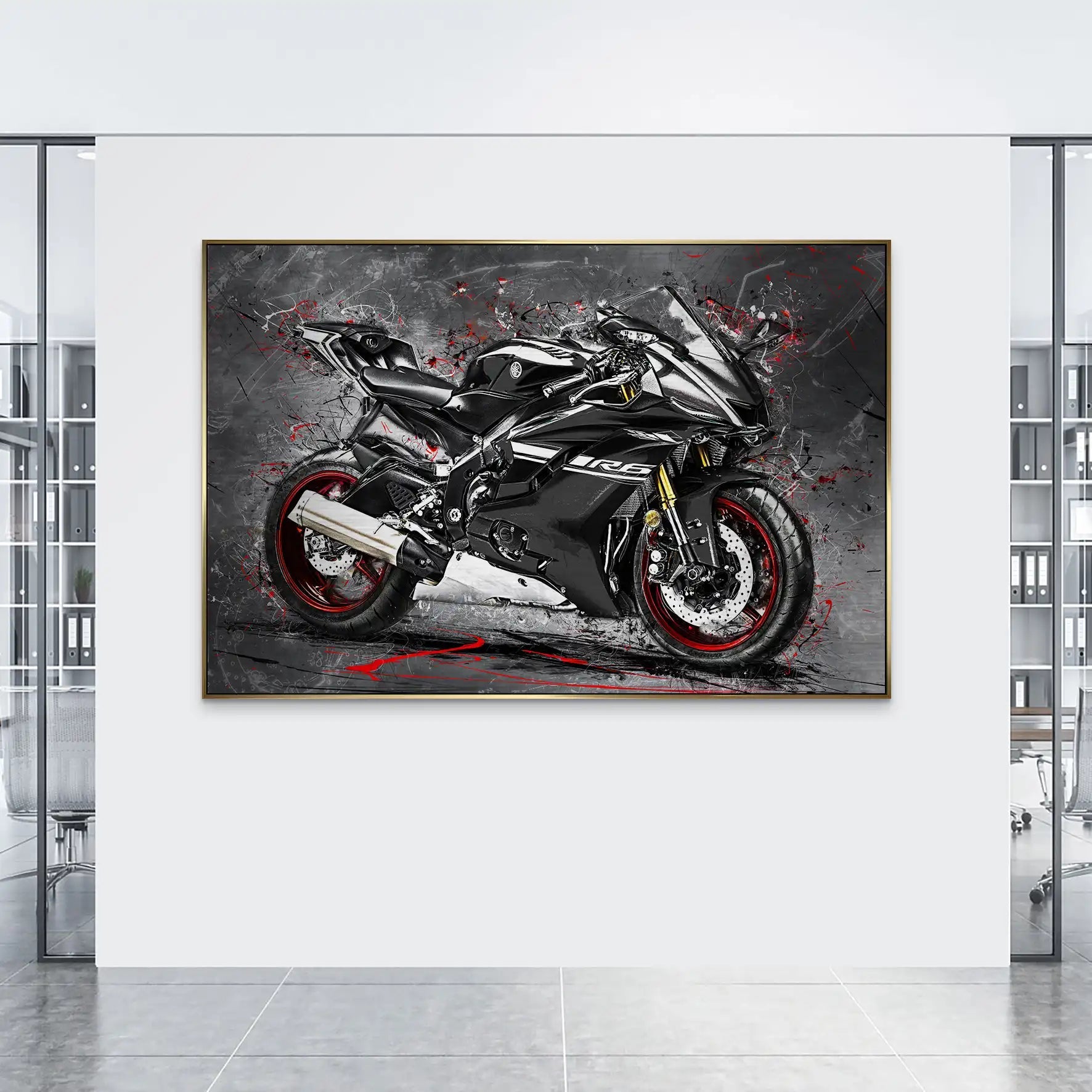 Yamaha R6 Abstrakt Black AluDibond Gebürstet INGALERIE