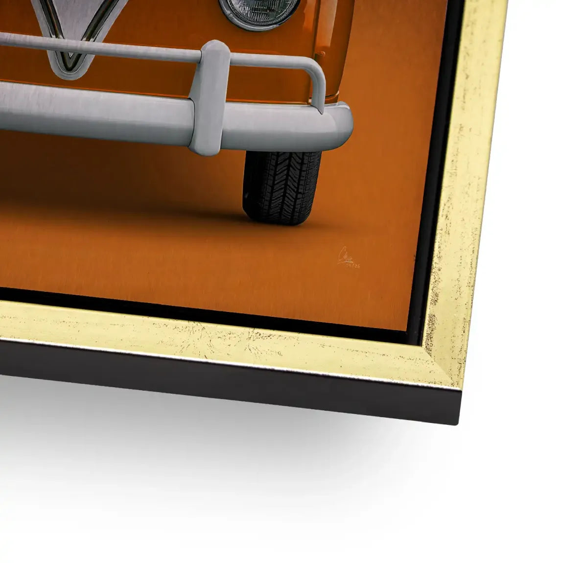Orange VW Bulli Aluminiumbild gebürstet
