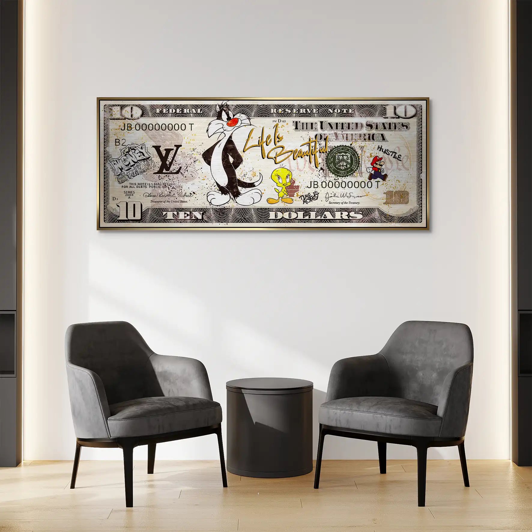 Tweety und Sylverster Dollar AluDibond Gebürstet INGALERIE