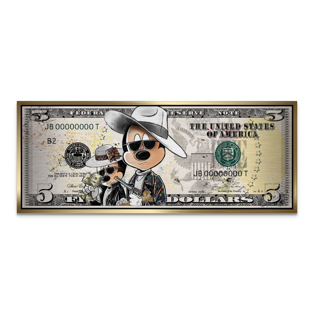 Micky und Minnie Maus Dollar Pop Art Alu Gebürstet Bild INGALERIE