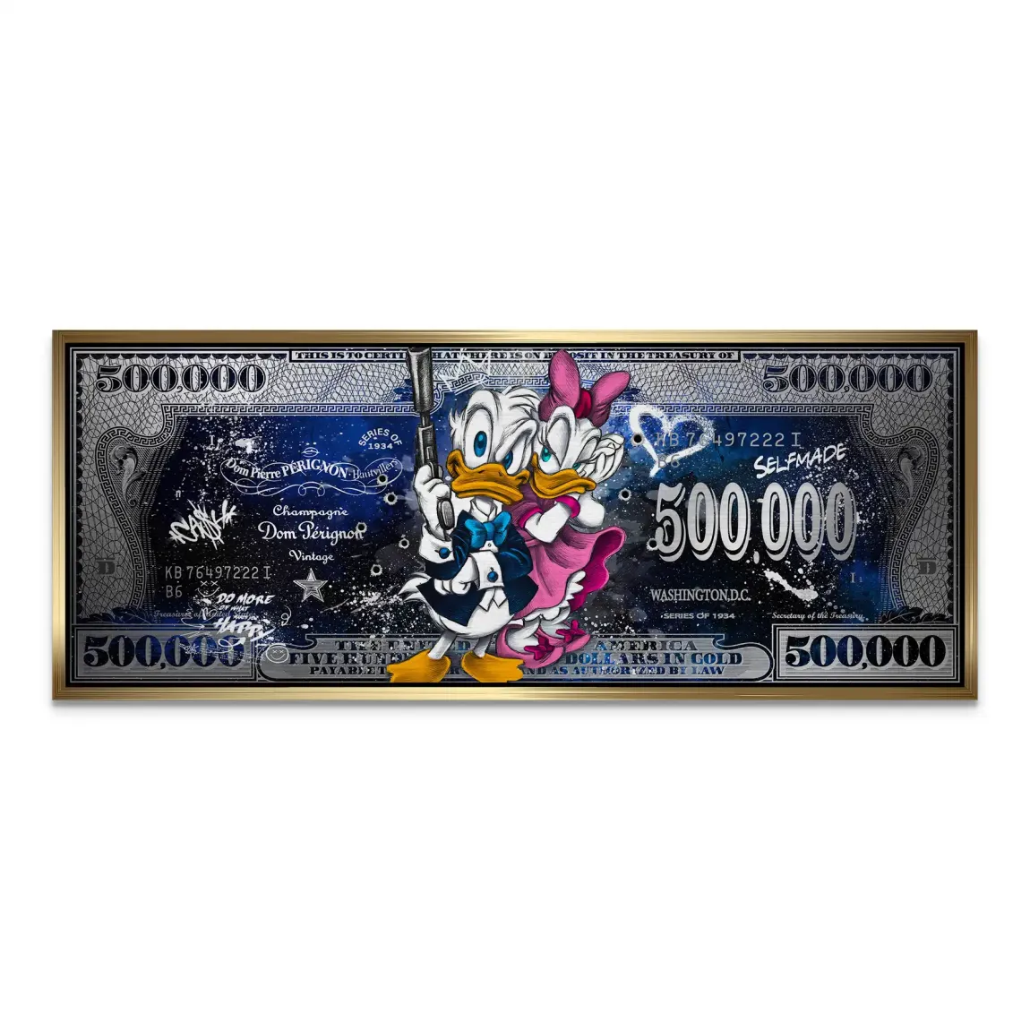 Donald & Daisy Duck Blue Pop Art Dollar Alu Gebürstet INGALERIE