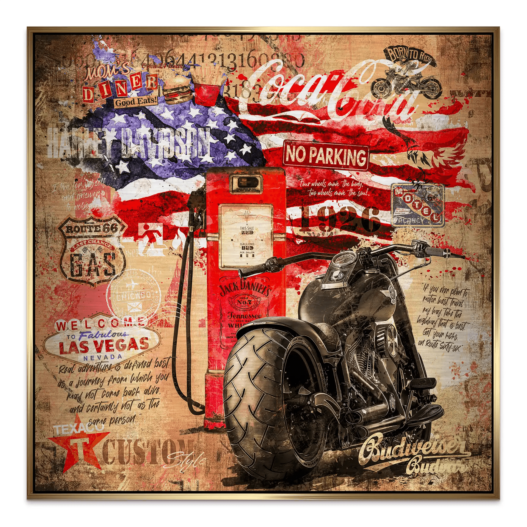 Harley USA Pop Art Retro Alu Gebürstet Bild INGALERIE