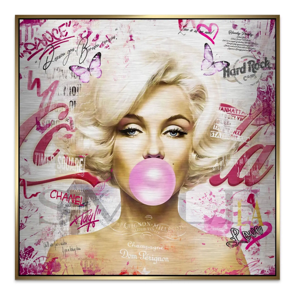 Marilyn Monroe Bubble Gum Streetart Alu Gebürstet Bild INGALERIE