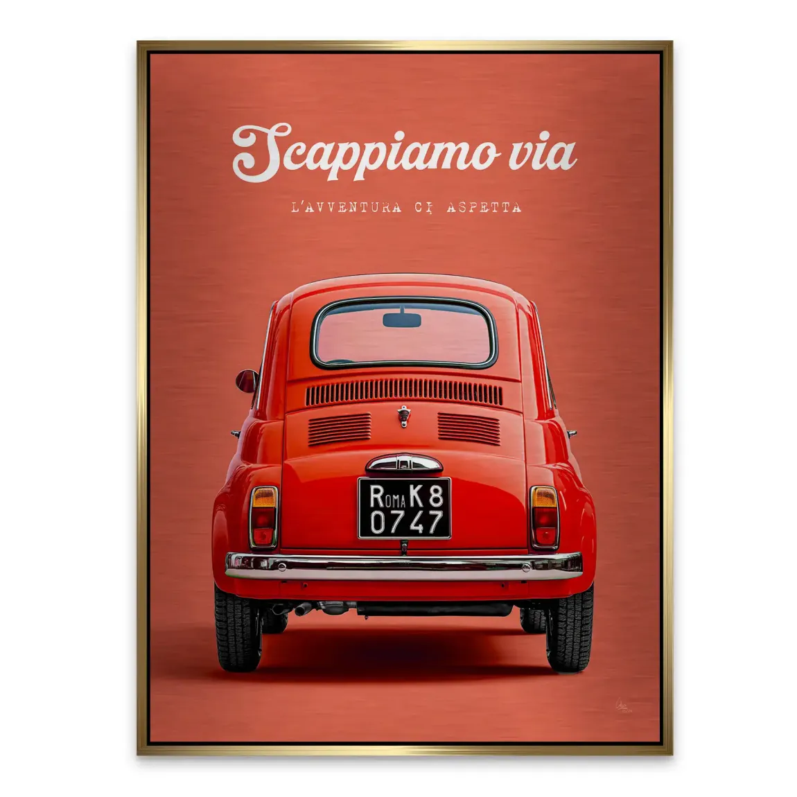 Fiat 500 Rosso Aluminiumbild gebürstet