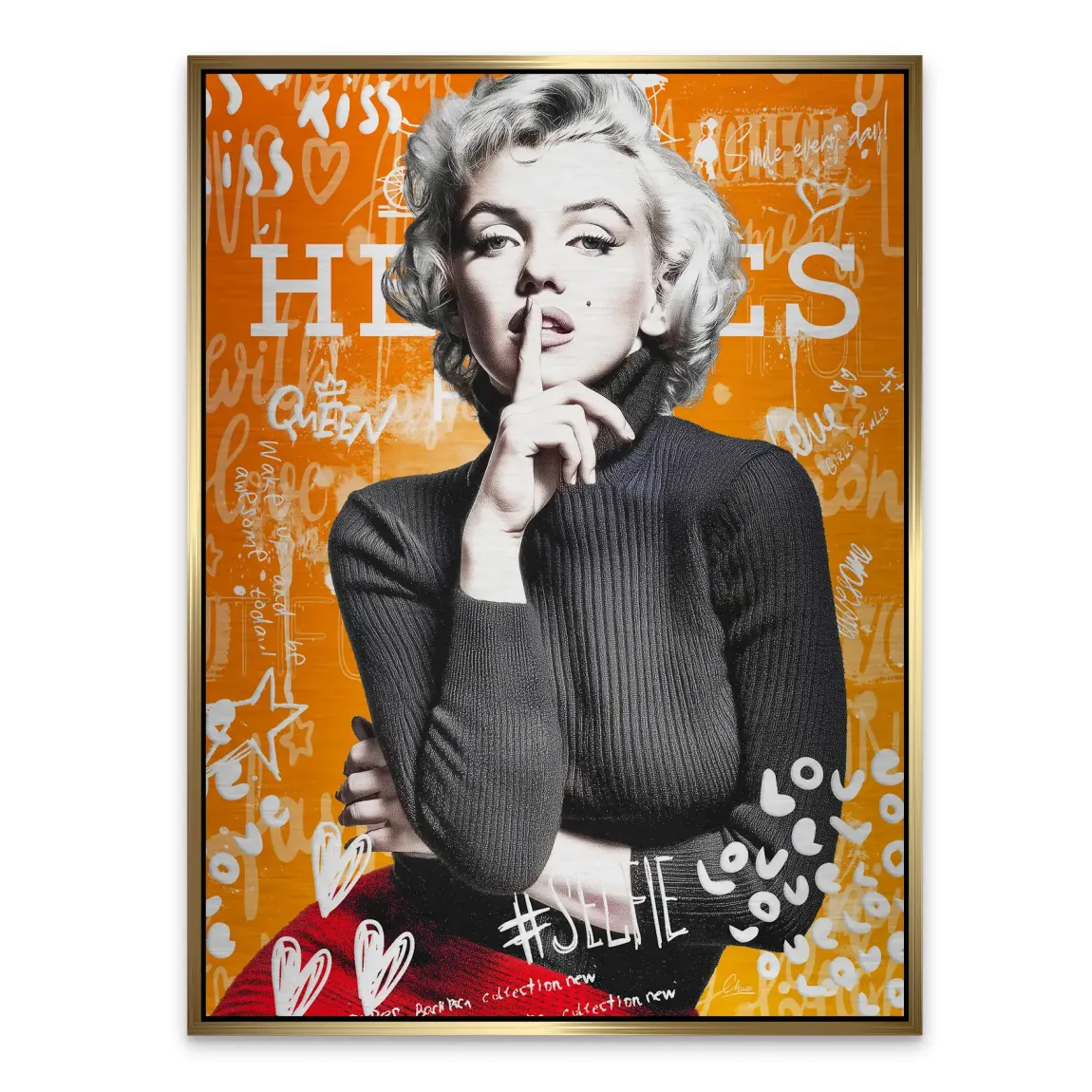 Marilyn Orange Kiss Pop Art Alu Gebürstet Bild