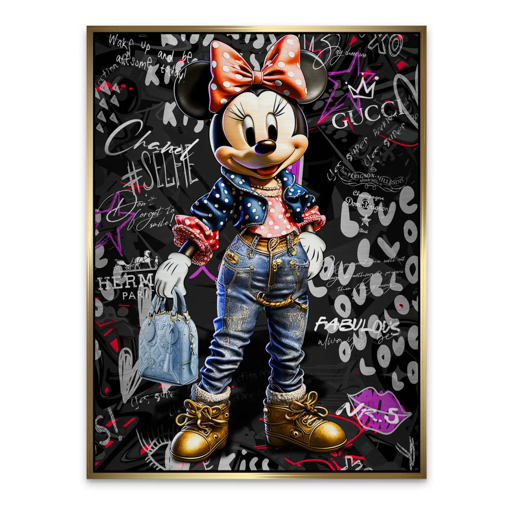 Minnie Maus Comic Street Art Alu gebürstet Bild INGALERIE