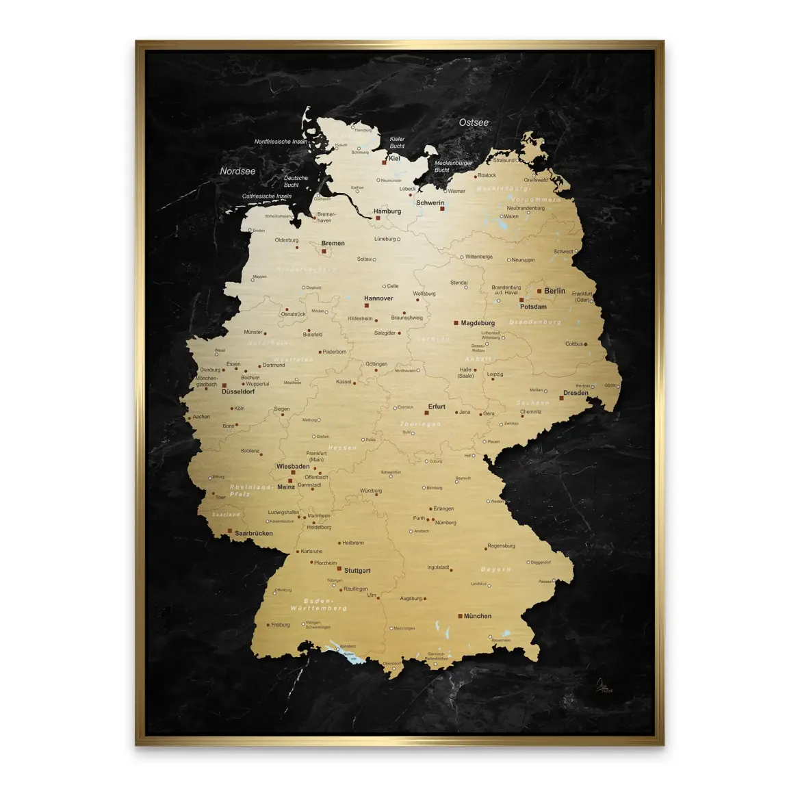 Deutschland Karte Gold Retro Aluminiumbild gebürstet