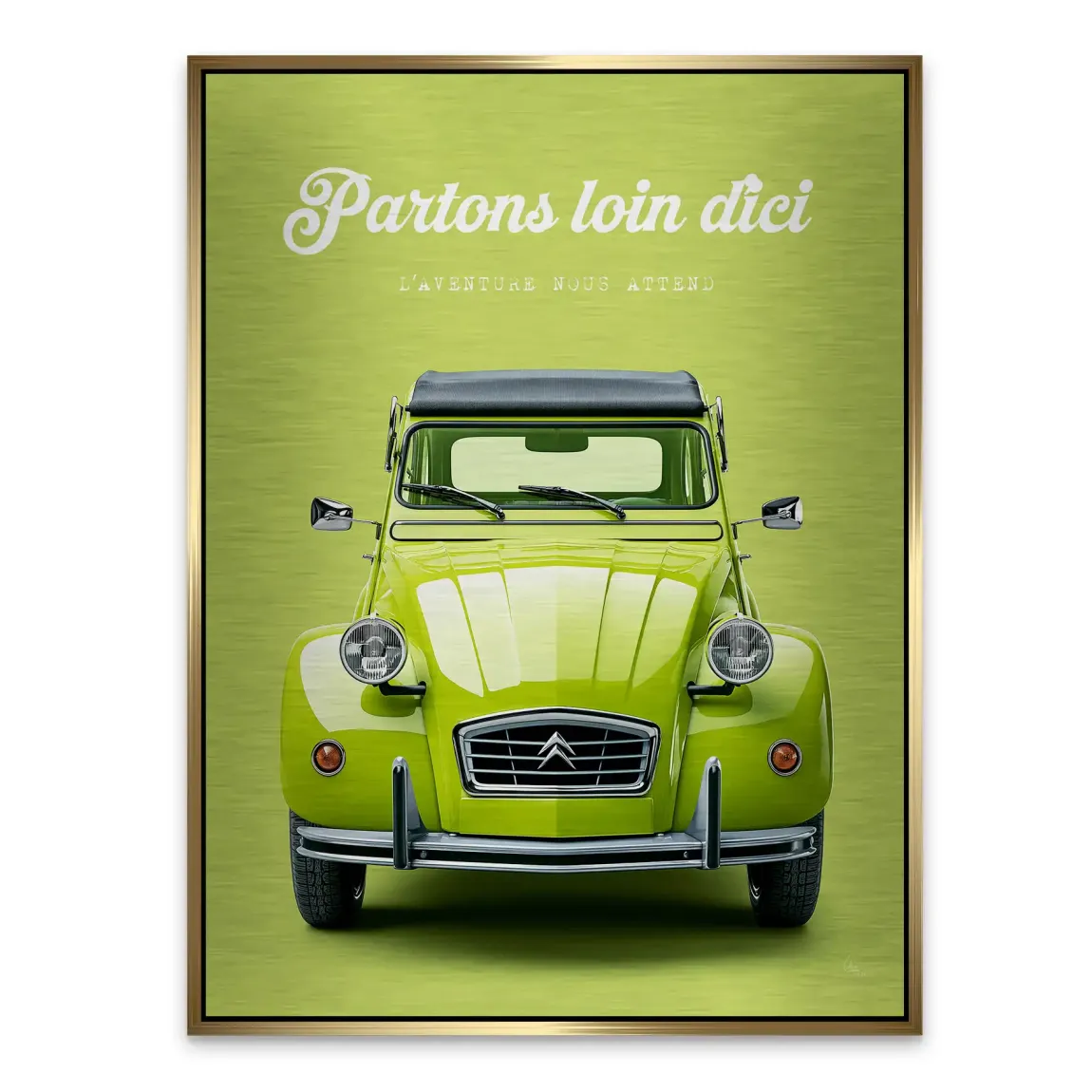 Green Citroen 2CV Aluminiumbild gebürstet