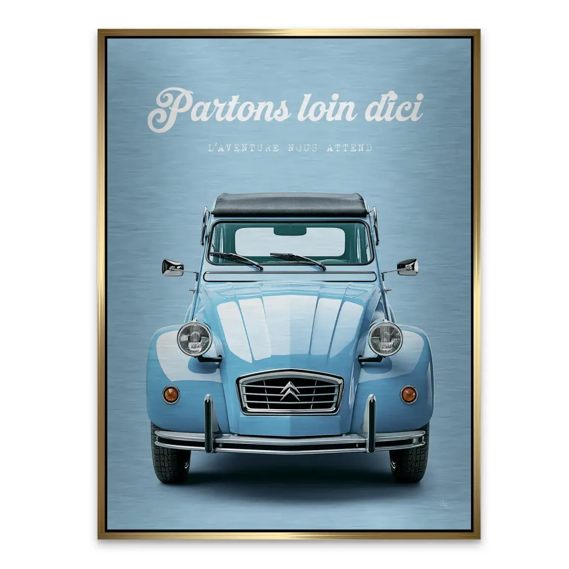Citroen 2CV Bleu Aluminiumbild gebürstet