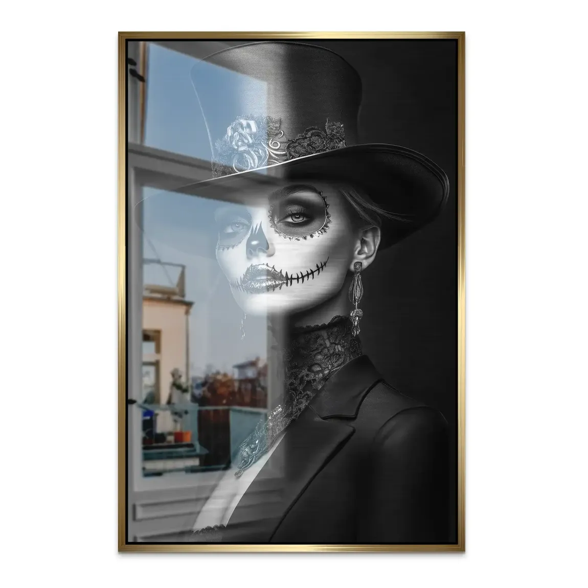 Elegante Lady im modernen Catrina Stil Alu Dibond Bild gebürstet INGALERIE