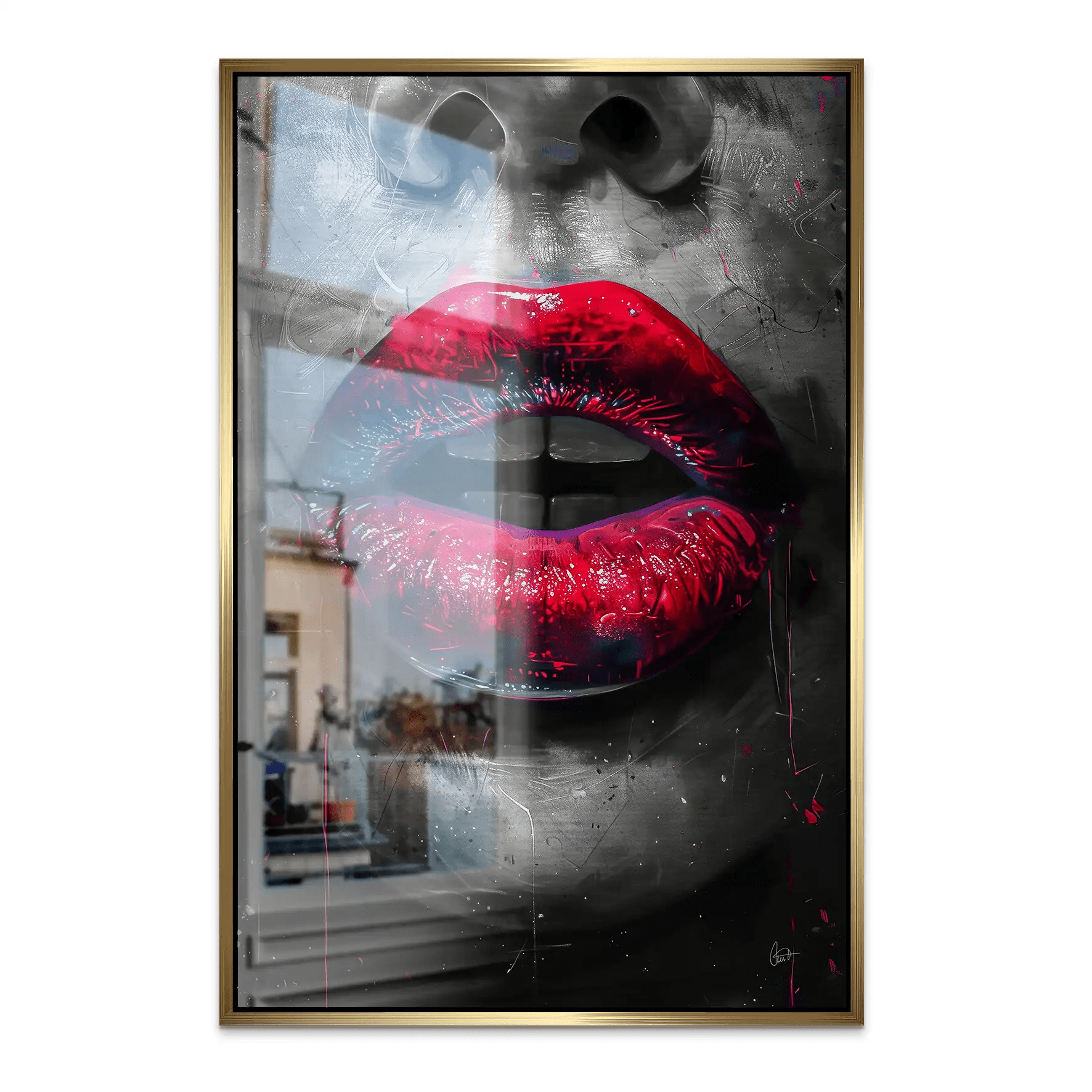 Abstrakt Red Lips Alu Gebürstet Bild INGALERIE