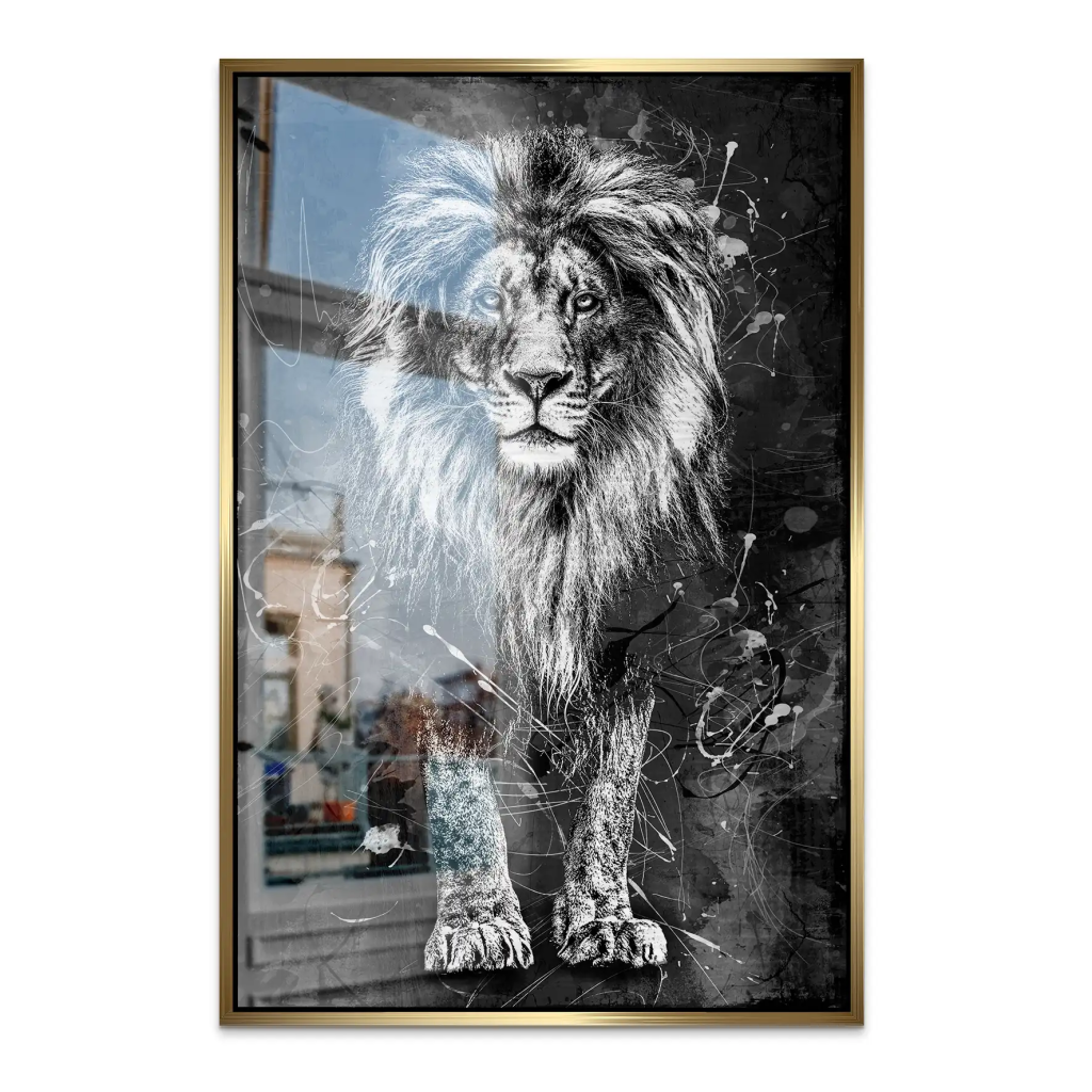 Löwe Abstrakt Black AluDibond Gebürstet INGALERIE