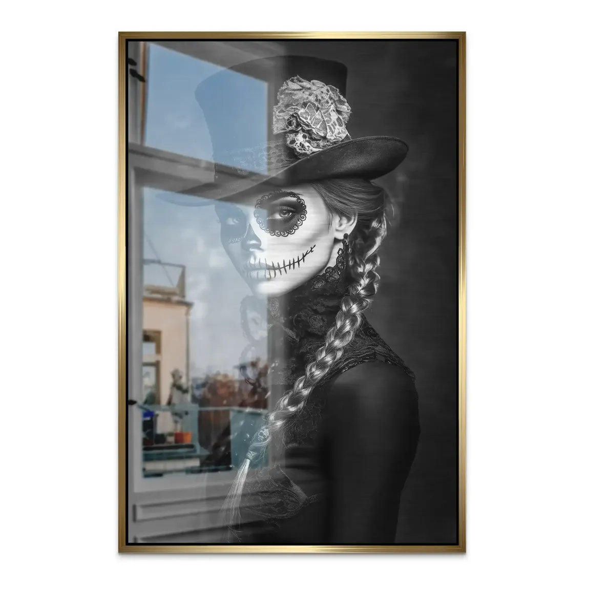 La Catrina Noir – Stil trifft Schattenkunst Bild auf Alu Dibond gebürstet INGALERIE