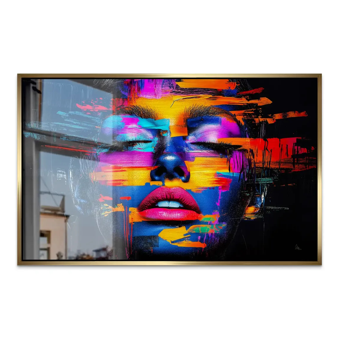 Neon Frauenportrait Aluminiumbild gebürstet