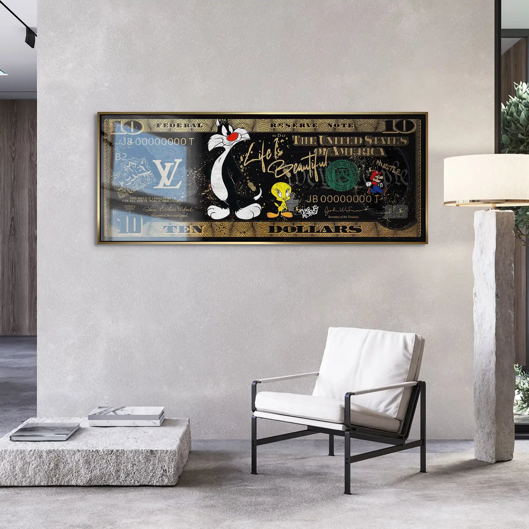 Tweety und Sylverster Black Dollar AluDibond Gebürstet INGALERIE