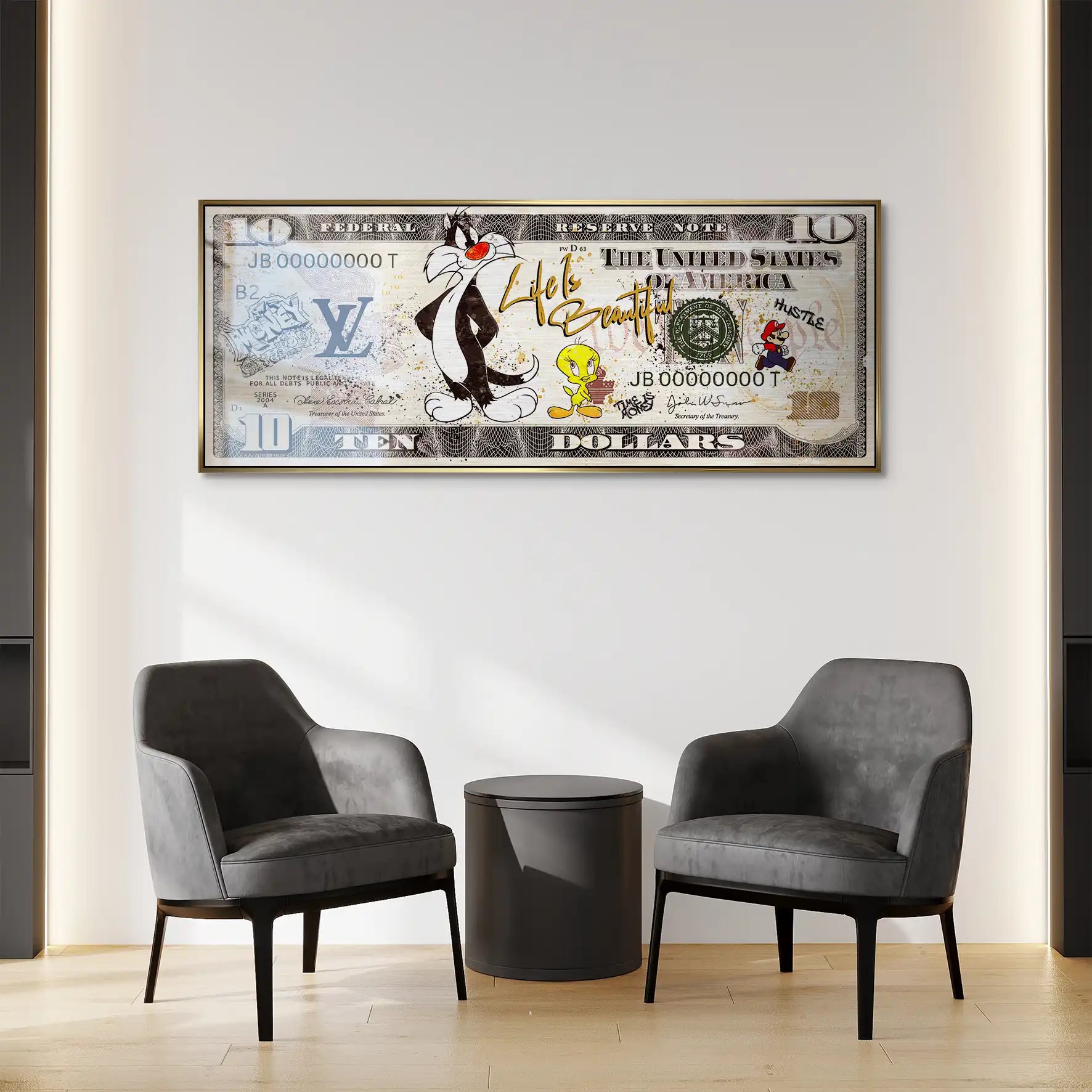Tweety und Sylverster Dollar AluDibond Gebürstet INGALERIE