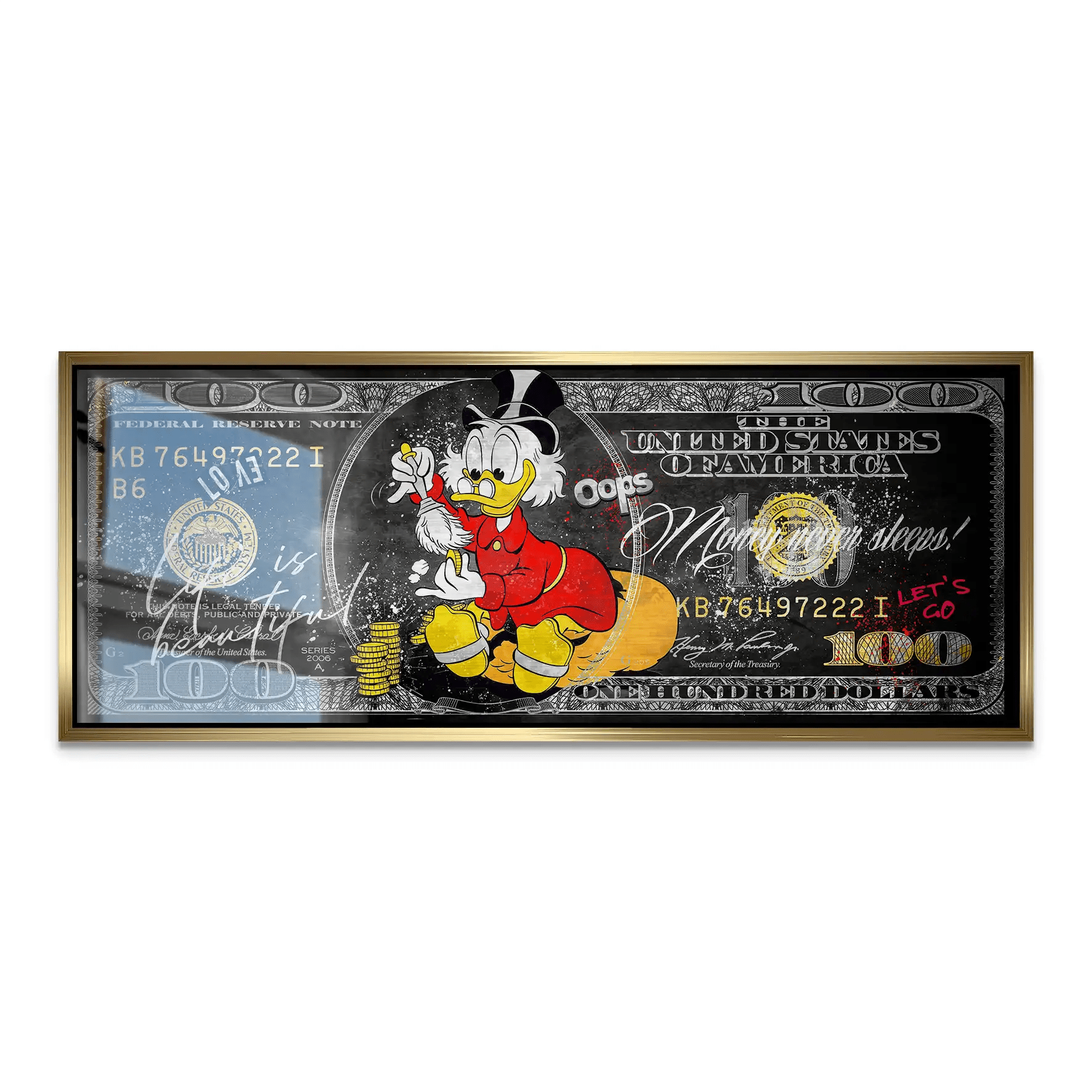 Dagobert Money Never Sleeps Dollar Dark Alu Gebürstet Bild INGALERIE