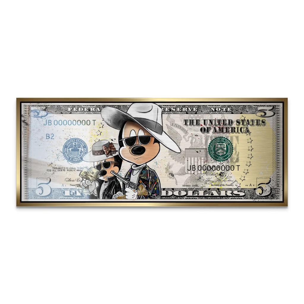 Micky und Minnie Maus Dollar Pop Art Alu Gebürstet Bild INGALERIE