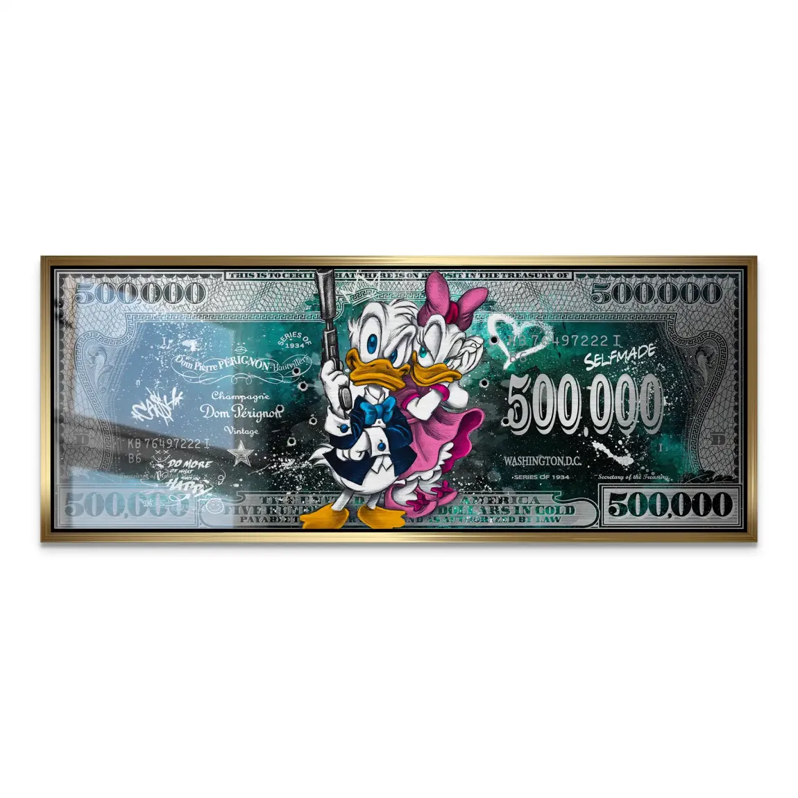 Donald & Daisy Duck Green Pop Art Dollar Alu Gebürstet INGALERIE